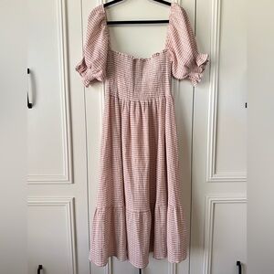 O.P.T Pink Gingham Puff Sleeve Midi Dress, Size S